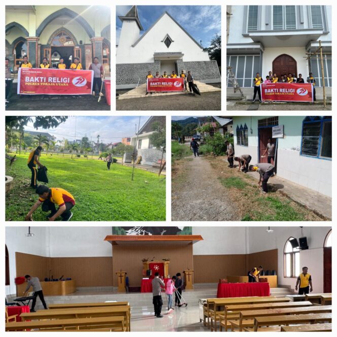 
					Sambut HUT Bhayangkara Ke 79 Polres Toraja Utara Gelar Bakti Religi di Rumah Ibadah 